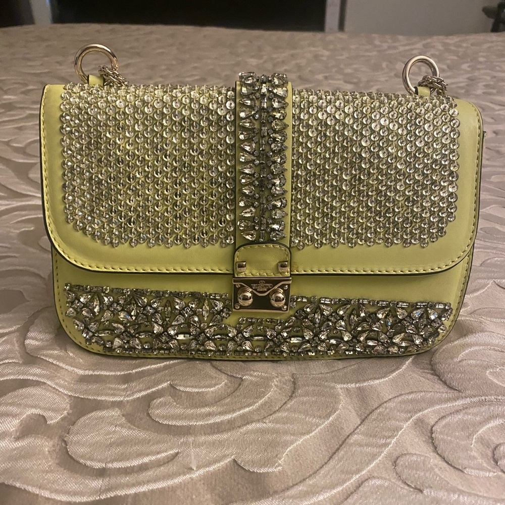 Valentino Glam Lock Shoulder Bag Embellished Leather Medium